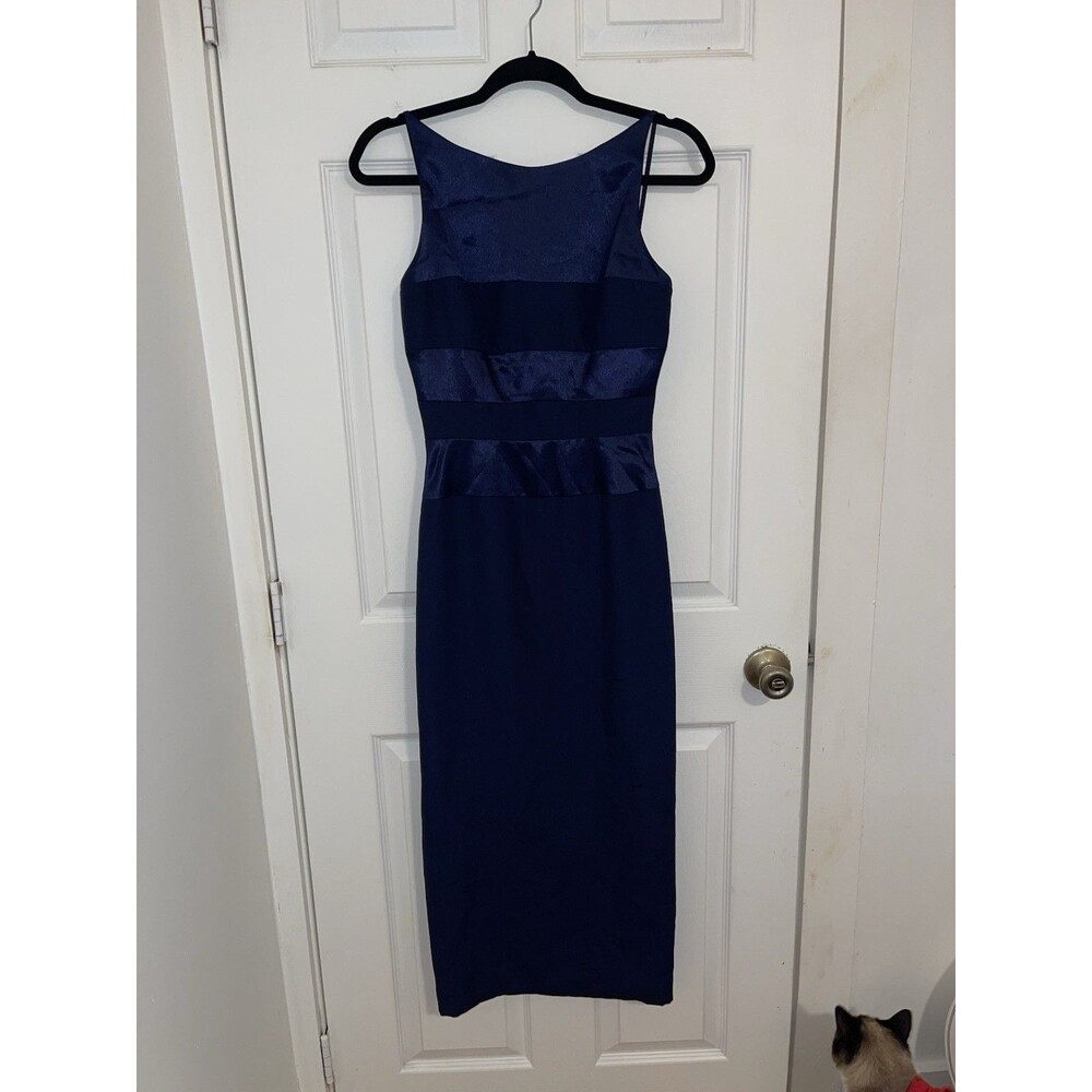 Cache Cocktail Sheath Dress Formal Wedding Prom Navy Blue Sleeveless Sz 4